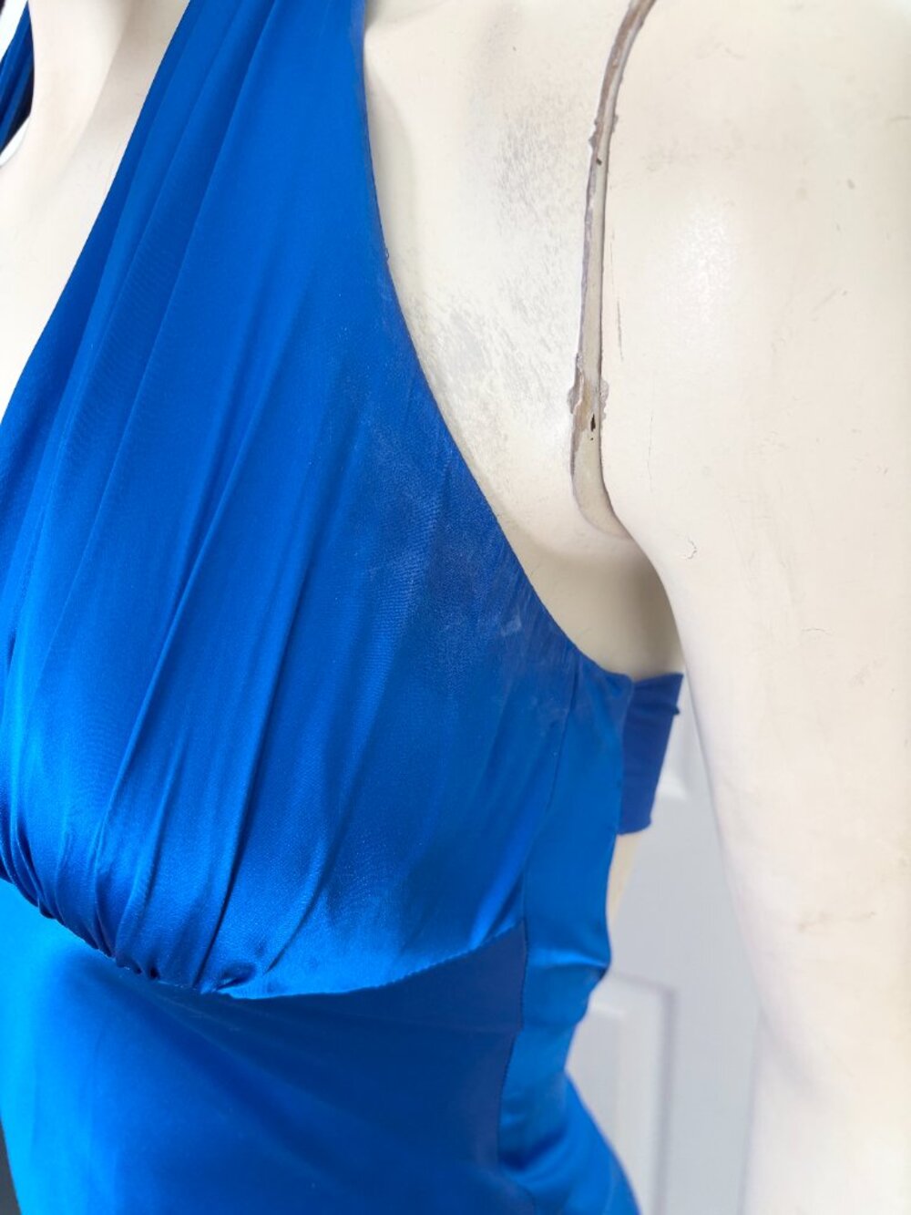 VTG CACHE 100% Silk Halter Neck Formal Mermaid Dress Royal Blue Y2K SZ 6 - Picture 9 of 13